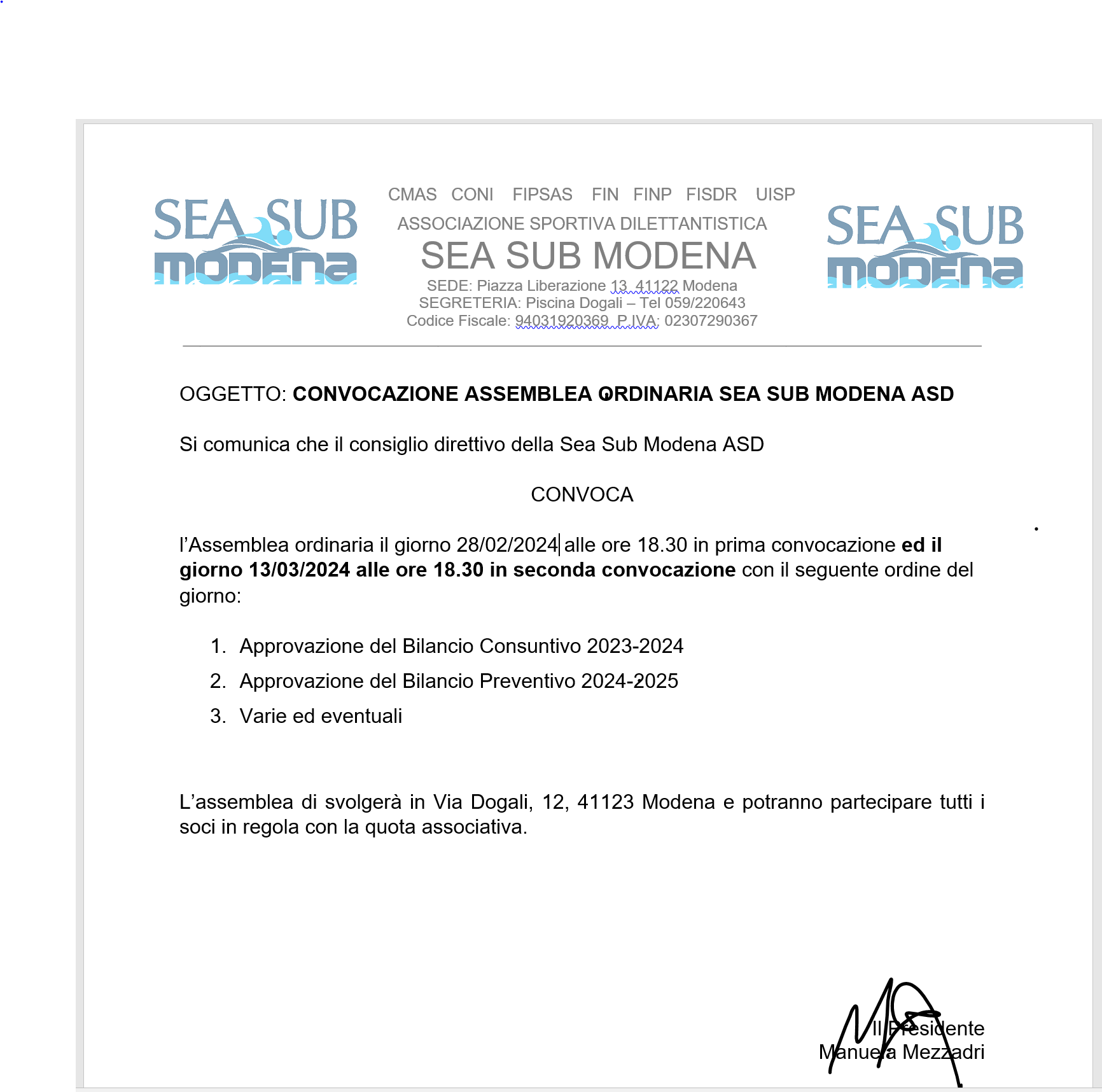 Convocazione AssembleaSoci 2024